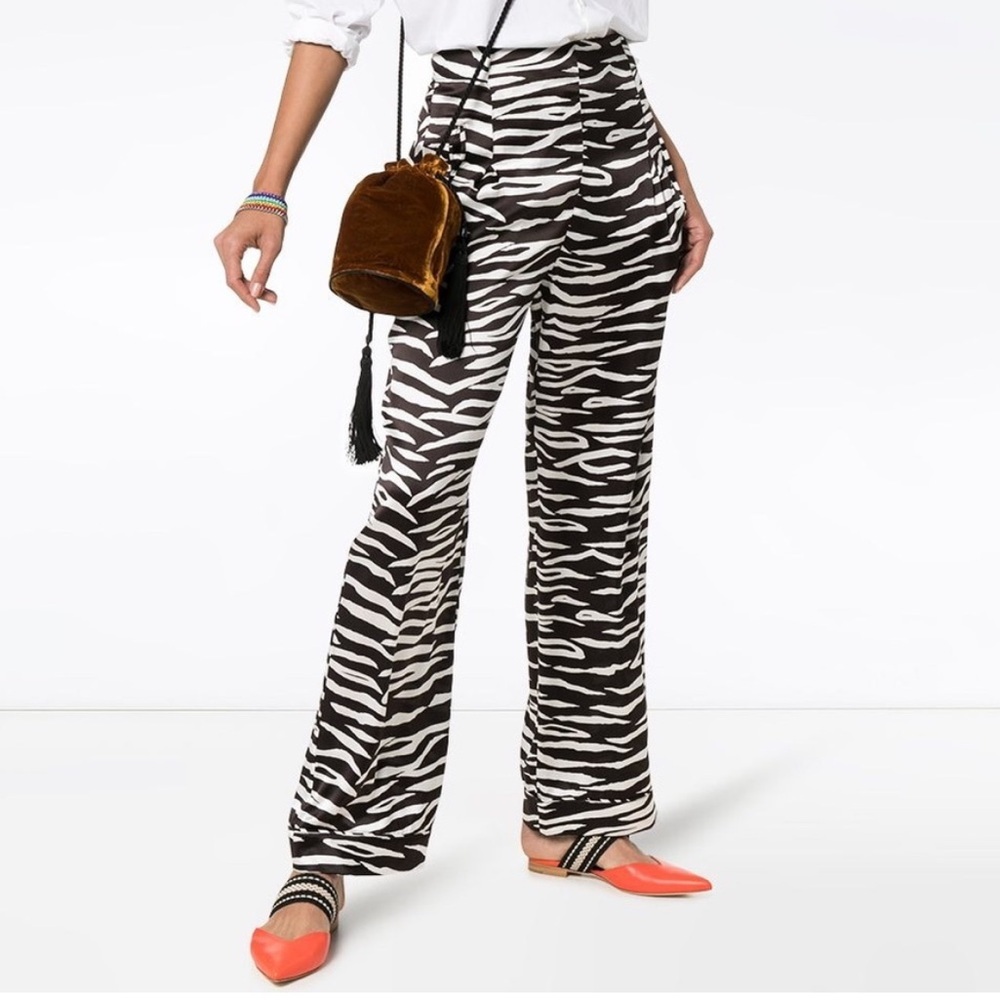 Ganni Black & White Zebra Wide-Leg Pants